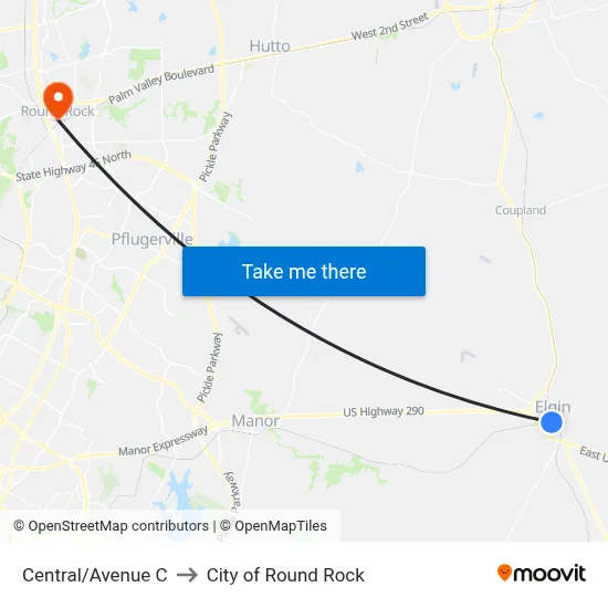 Central/Avenue C to City of Round Rock map