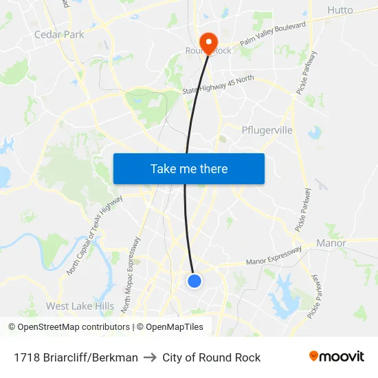 1718 Briarcliff/Berkman to City of Round Rock map