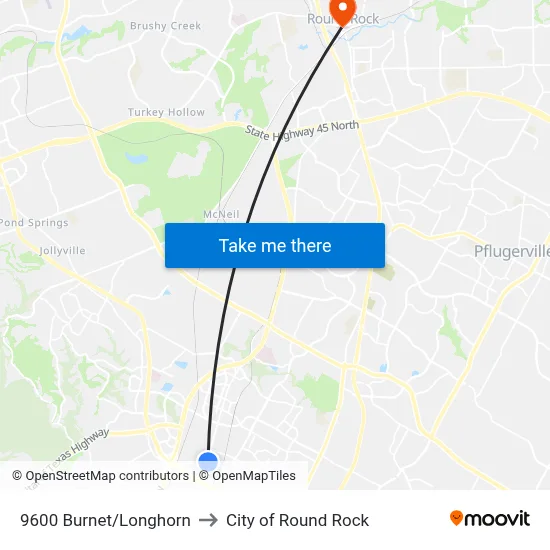 9600 Burnet/Longhorn to City of Round Rock map
