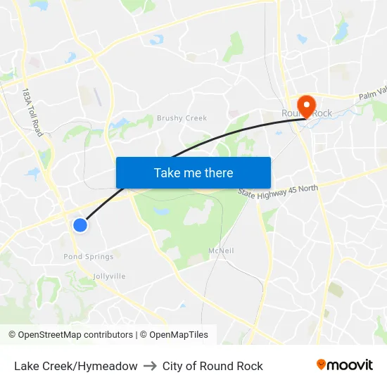 Lake Creek/Hymeadow to City of Round Rock map