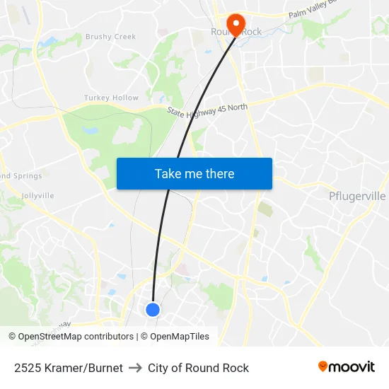 2525 Kramer/Burnet to City of Round Rock map