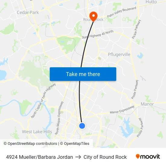4924 Mueller/Barbara Jordan to City of Round Rock map