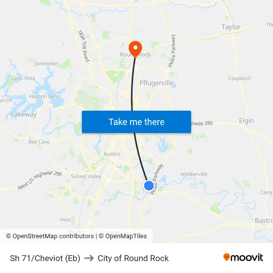 Sh 71/Cheviot (Eb) to City of Round Rock map