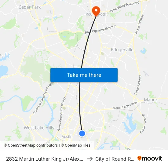 2832 Martin Luther King Jr/Alexander to City of Round Rock map