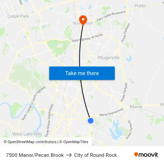 7500 Manor/Pecan Brook to City of Round Rock map