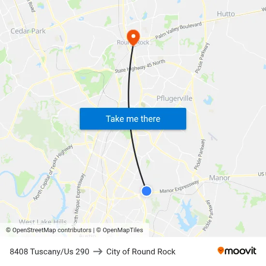 8408 Tuscany/Us 290 to City of Round Rock map