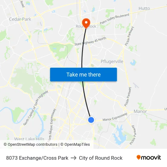 8073 Exchange/Cross Park to City of Round Rock map