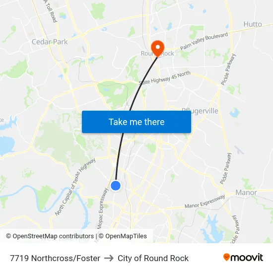 7719 Northcross/Foster to City of Round Rock map
