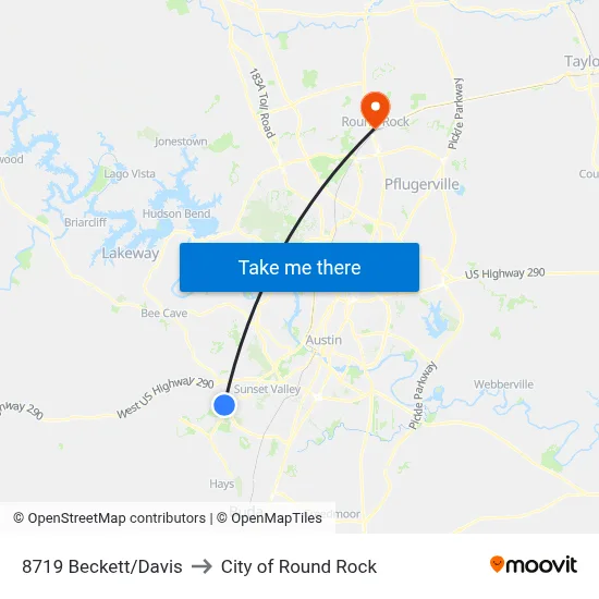 8719 Beckett/Davis to City of Round Rock map