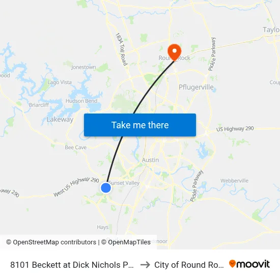 8101 Beckett at Dick Nichols Park to City of Round Rock map