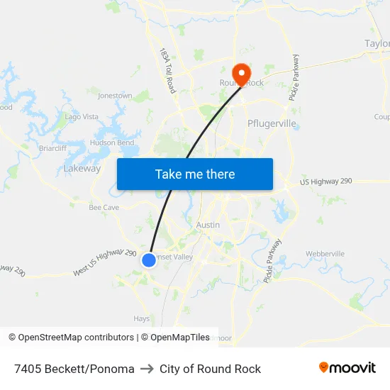 7405 Beckett/Ponoma to City of Round Rock map