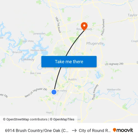 6914 Brush Country/One Oak (Church) to City of Round Rock map