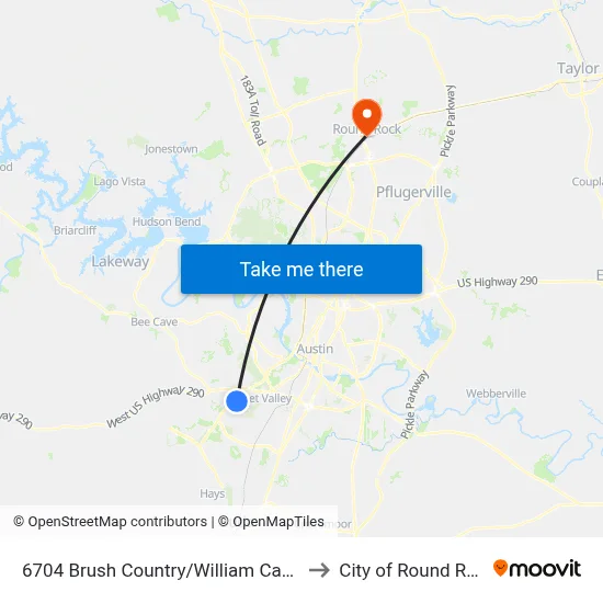 6704 Brush Country/William Cannon to City of Round Rock map