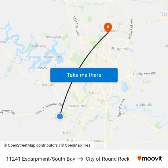 11241 Escarpment/South Bay to City of Round Rock map