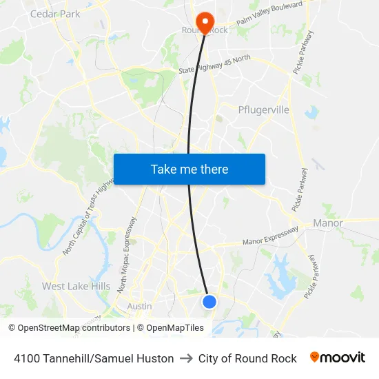 4100 Tannehill/Samuel Huston to City of Round Rock map