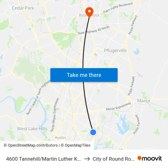 4600 Tannehill/Martin Luther King to City of Round Rock map