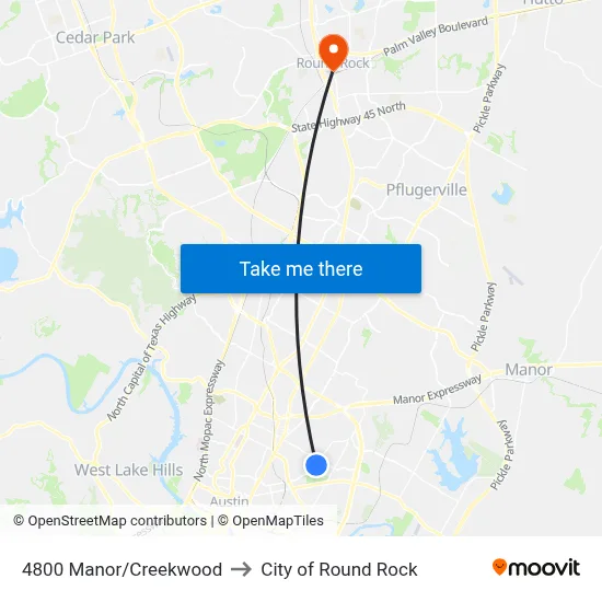 4800 Manor/Creekwood to City of Round Rock map