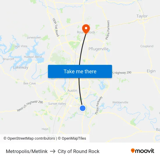 Metropolis/Metlink to City of Round Rock map