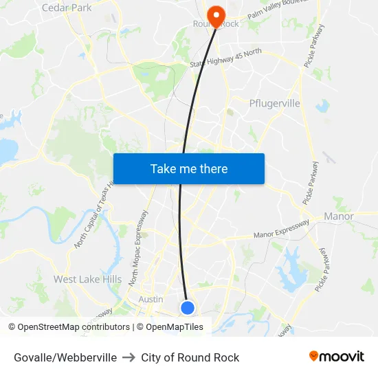 Govalle/Webberville to City of Round Rock map