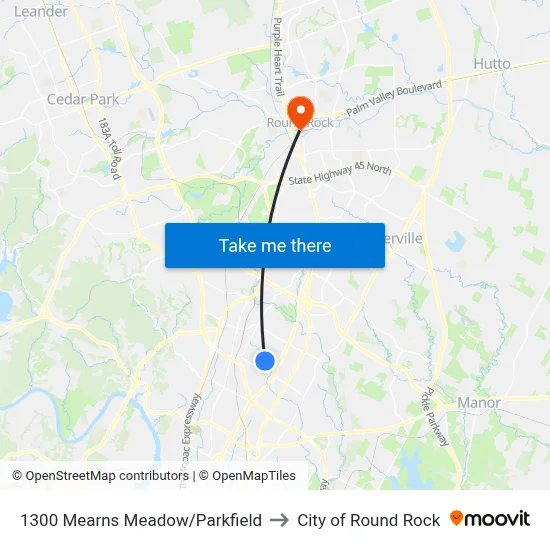 1300 Mearns Meadow/Parkfield to City of Round Rock map