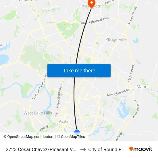 2723 Cesar Chavez/Pleasant Valley to City of Round Rock map