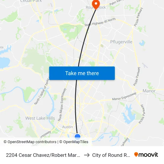 2204 Cesar Chavez/Robert Martinez to City of Round Rock map