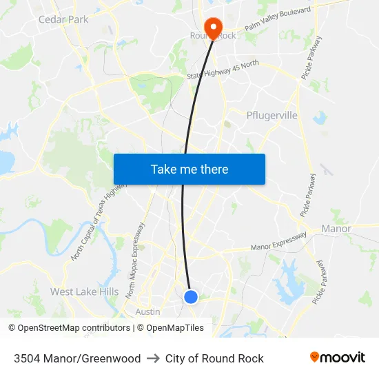 3504 Manor/Greenwood to City of Round Rock map
