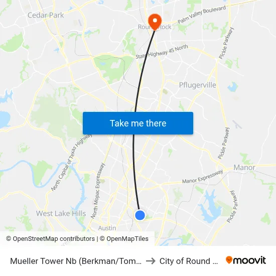 Mueller Tower Nb (Berkman/Tom Miller) to City of Round Rock map