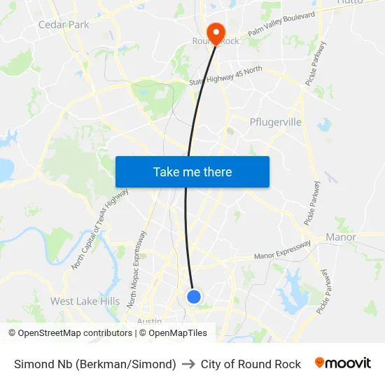 Simond Nb (Berkman/Simond) to City of Round Rock map