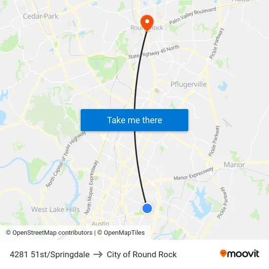 4281 51st/Springdale to City of Round Rock map