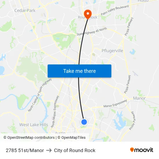2785 51st/Manor to City of Round Rock map