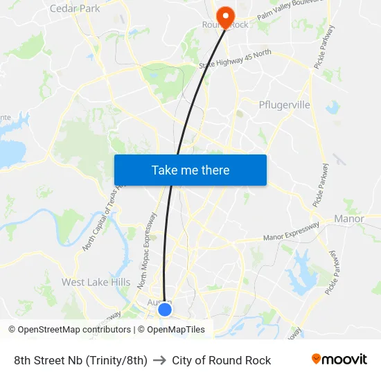 8th Street Nb (Trinity/8th) to City of Round Rock map