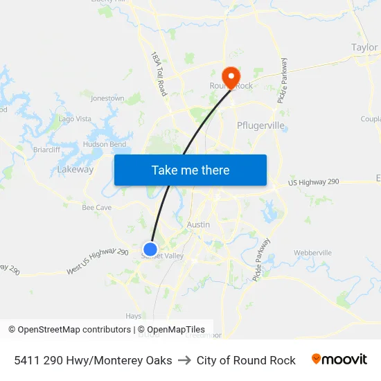 5411 290 Hwy/Monterey Oaks to City of Round Rock map
