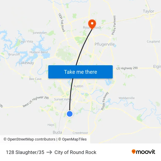 128 Slaughter/35 to City of Round Rock map