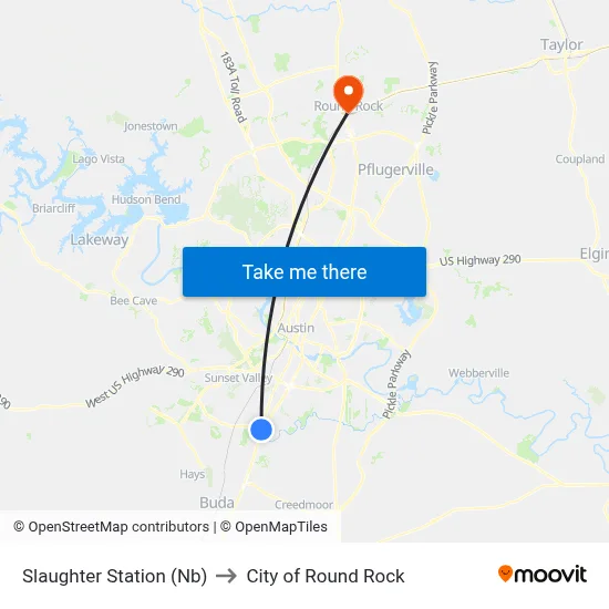 Slaughter Station (Nb) to City of Round Rock map