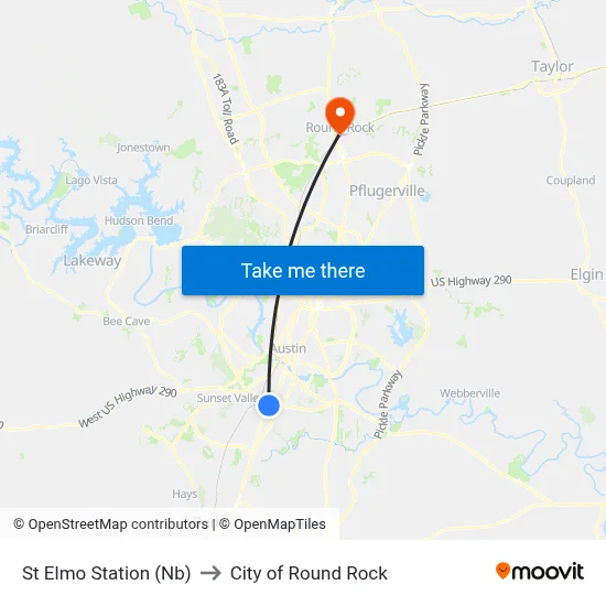 St Elmo Station (Nb) to City of Round Rock map