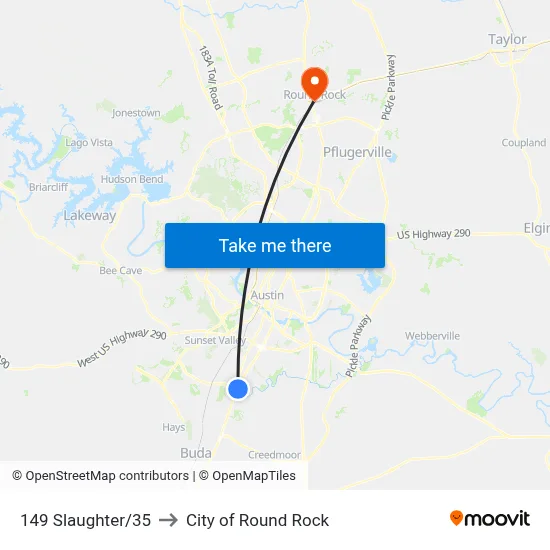 149 Slaughter/35 to City of Round Rock map