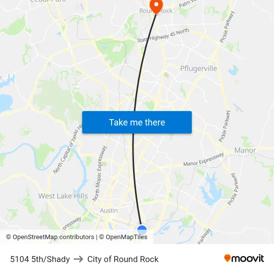 5104 5th/Shady to City of Round Rock map