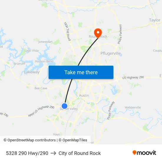 5328 290 Hwy/290 to City of Round Rock map
