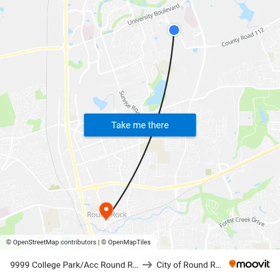 9999 College Park/Acc Round Rock to City of Round Rock map
