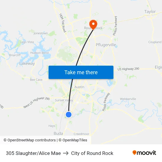 305 Slaughter/Alice Mae to City of Round Rock map
