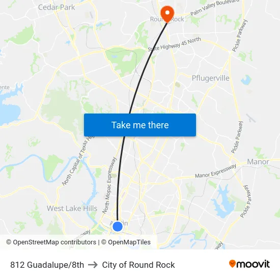 812 Guadalupe/8th to City of Round Rock map