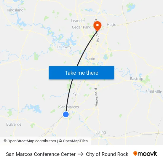 San Marcos Conference Center to City of Round Rock map