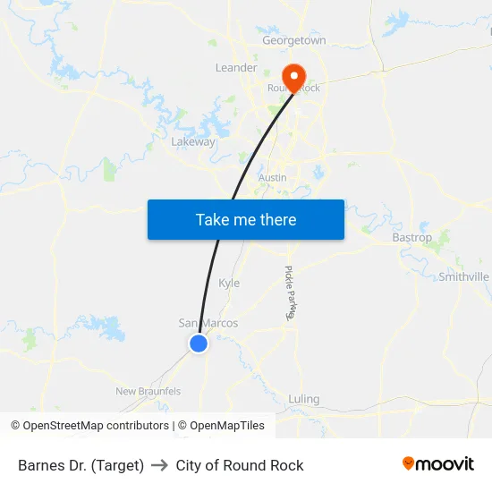 Barnes Dr. (Target) to City of Round Rock map