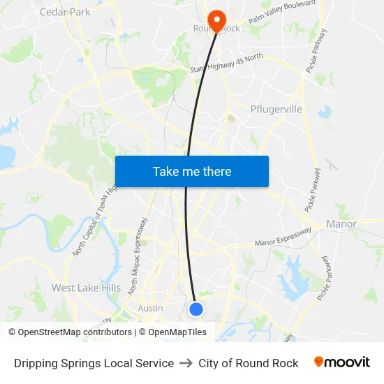 Dripping Springs  Local Service to City of Round Rock map