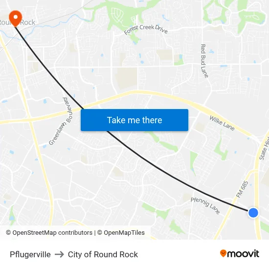 Pflugerville to City of Round Rock map