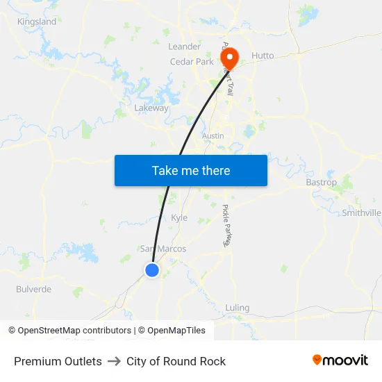 Premium Outlets to City of Round Rock map