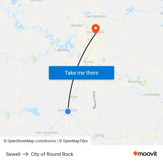 Sewell to City of Round Rock map