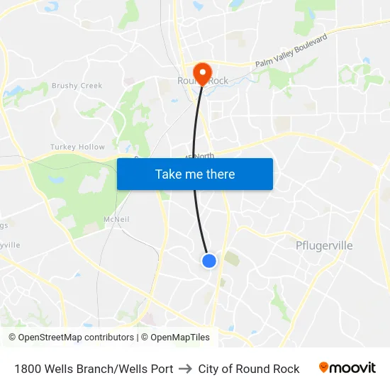 1800 Wells Branch/Wells Port to City of Round Rock map