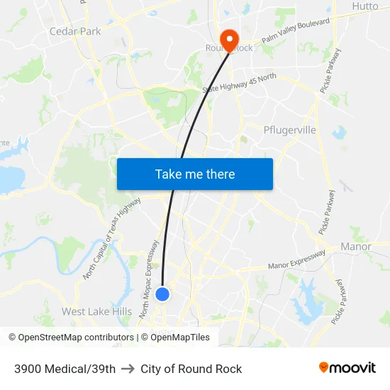 3900 Medical/39th to City of Round Rock map
